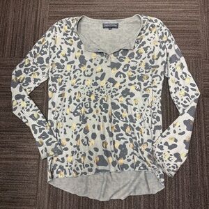 Flora Ashley Leopard Cheetah Print Long Sleeve Top with Button Down Detail